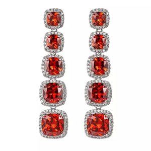 Silver-Tone Ruby Accent Princess Cut Earrings